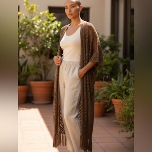 Elegant Brown Fringe Cardigan